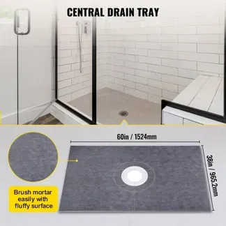 VEVOR Duschschwellen-Set, 38 x 60 Zoll wasserdichte Duschschwellenauflage mit 4 Zoll PVC-Mittelflansch, 4 Zoll Edelstahlgitter, 2 zuschneidbare Duschschwellen und Kelle, Duschwannen-Gefällestäbe passend für Badewanne VEVOR Duschschwellen-Set, 38 x 60 Zoll wasserdichte Duschschwellenauflage mit 4 Zoll PVC-Mittelflansch, 4 Zoll Edelstahlgitter, 2 zuschneidbare Duschschwellen und Kelle, Duschwannen-Gefällestäbe passend für Badewanne