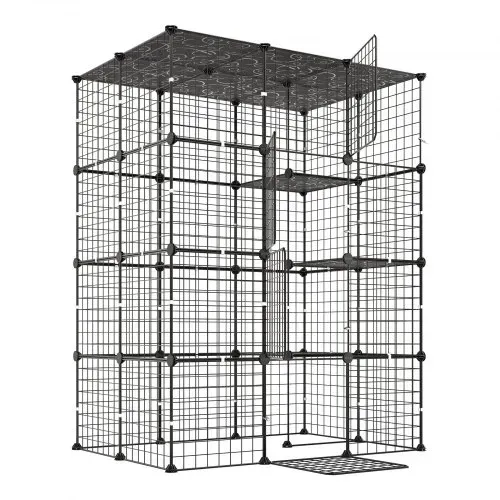 VEVOR Katzenkäfig Katzengehege 4-Stöckig Katzenauslauf 104,1x71,1x139,7cm, DIY-Katzenlaufstall Abnehmbarer Metallkäfig mit 4 Türen Ideal für 1-2 Katzen, Kätzchen Kleintiere Schwarz – Bild 8