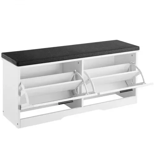 VEVOR Schuhbank mit 2 Klappen 200kg Schuhkipper Schuhkommode 1000x305x475mm, für Flur Wohnzimmer Schlafzimmer, Schuhschrank mit 2 Flip-Schubladen, Gepolstertem Sitzkissen, aus Spanplatte, Schwarz-Weiß – Bild 10