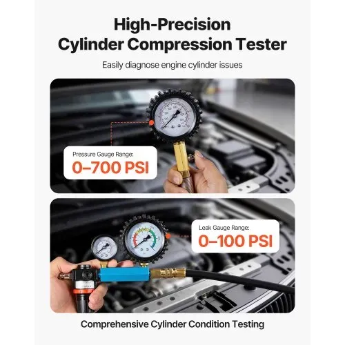 VEVOR Druckverlustprüfer für Motorenzylinder Manometer (0-700 psi) Leckagemessgerät (0-100 psi), Zylinderdrucktester mit 4 Adaptern, Kraftfahrzeug Kompressionsprüfset Druckprüfung und Leckratenmessung VEVOR Druckverlustprüfer für Motorenzylinder Manometer (0-700 psi) Leckagemessgerät (0-100 psi), Zylinderdrucktester mit 4 Adaptern, Kraftfahrzeug Kompressionsprüfset Druckprüfung und Leckratenmessung