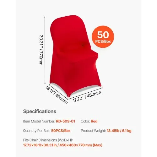 VEVOR Stuhlhussen Stuhlbezug Stretch 50 Stk. waschbarer & abnehmbarer Stuhlüberzug aus Polyester-Spandex für Hochzeitsfeiern Esszimmerbankette, passend für Klappstühle (45 x 46 x 77 cm) Rot – Bild 6