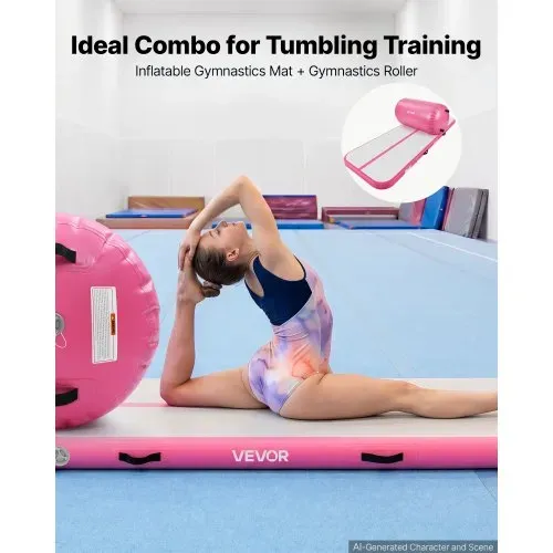 VEVOR Aufblasbares Turnmatten Set 3 x 1 m Gymnastikmatte mit Turnrolle Rosa, für Fitnessstudio Outdoor und Yoga, 3,2 psi, Verstärkte Nähte, Griffe, mit 600-W-Elektroluftpumpe und Aufbewahrungstasche – Bild 2