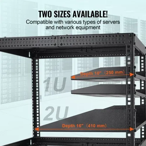 VEVOR 2 STK. 1U Server-Rack-Regal, 10"/254 mm Tiefe, 50 lbs maximale Tragkraft, belüftetes freitragendes oder wandmontiertes Rack-Regal mit Ablage, gute Luftzirkulation für 19" Netzwerkschrank oder Geräte-Rack – Bild 4