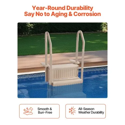 VEVOR Sicherheitsleiter, 3-stufige Treppe mit Doppelhandlauf und rutschfesten Hochleistungsstufen, max. Tragkraft 180 kg, für 91,4–121,9 cm große Einbau- & Aufstellpools mit jeder Terrassenoberfläche – Bild 4