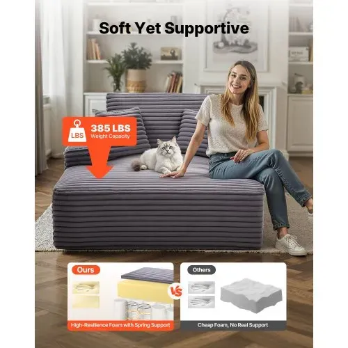 VEVOR Chaiselongue Relaxliege 124 cm, gepolstertes Schlafsofa mit Dekokissen & Armlehnen, Schlafcouch mit tiefer Sitzfläche für Wohnzimmer Schlafzimmer, Loungesessel aus hochelastischem Schwamm – Bild 3