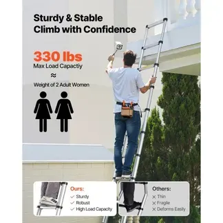 VEVOR Teleskopleiter 3740 mm, Aluminium-Klappleiter mit Einhand-Einzug, Mehrzweckleiter, belastbar bis 150 kg, Stehleiter, Haushaltsleiter, Außenleiter, für Haus, Garten & Dachboden VEVOR Teleskopleiter 3740 mm, Aluminium-Klappleiter mit Einhand-Einzug, Mehrzweckleiter, belastbar bis 150 kg, Stehleiter, Haushaltsleiter, Außenleiter, für Haus, Garten & Dachboden