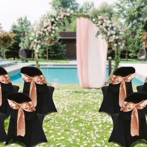 VEVOR Stuhlhussen aus Elastischem Spandex für Klappstühle, Universell Passender, Kurzer Vorderbezug, Abnehmbare &Waschbare Schonbezüge, für Hochzeit, Urlaub, Party, Feier, (50 Stück, Schwarz) – Bild 7