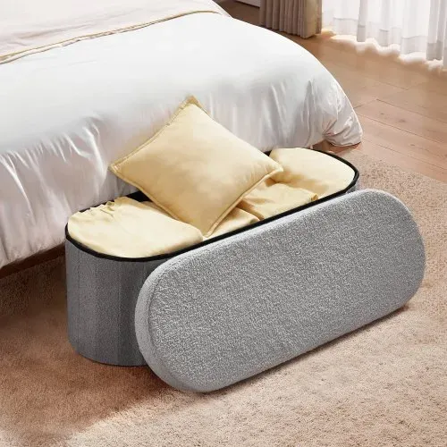 VEVOR faltbare Ottomane mit Stauraum (oval) Fußbank, klappbarer gepolsterter Sitzhocker bis 299,37 kg belastbar, 11 x 38 x 38 cm, Ottomanentruhe für Wohnzimmer Schlafzimmer, Eingangsbereich, Grau – Bild 7
