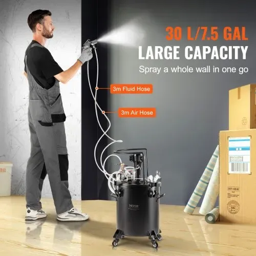 VEVOR Druckbehälter für Sprühfarbe, 30 L vollautomatischer Druckbehälter mit Rührfunktion, 70 psi einstellbarer Druck, Druckbehälter-Farbbehälter mit Spritzpistole und Schläuchen, für Malerei – Bild 2