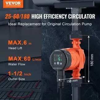 VEVOR Warmwasser-umwälzpumpe, Energieeffizient, Hocheffiziente Heizungspumpe, Ecm-permanentmagnetmotor, 220V, 45W, 60L/min Max. Durchflussrate, 6M Max. Förderhöhe, 3,81 cm Gewindeanschluss, 5 Intelligente Steuerungsmodi, Geräuscharm VEVOR Warmwasser-umwälzpumpe, Energieeffizient, Hocheffiziente Heizungspumpe, Ecm-permanentmagnetmotor, 220V, 45W, 60L/min Max. Durchflussrate, 6M Max. Förderhöhe, 3,81 cm Gewindeanschluss, 5 Intelligente Steuerungsmodi, Geräuscharm