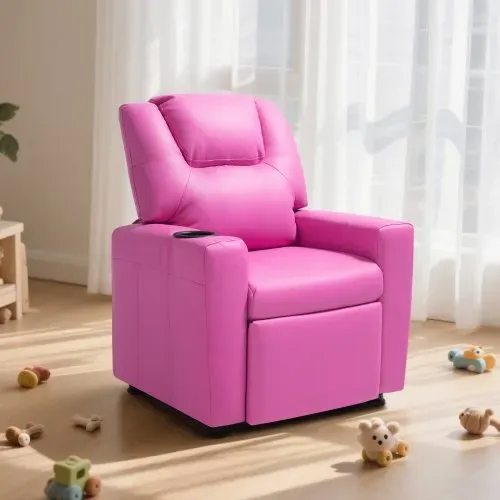 VEVOR Liegestuhl Kindersessel mit Getränkehaltern, 101° bis 121° verstellbare Rückenlehne, Liegecouch aus PU-Leder mit Fußstütze, für Jungen Mädchen Kinder (Rosa) 41 kg belastbarer Relaxsessel – Bild 7