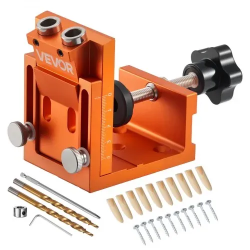 VEVOR Pocket Hole Jig Set Taschenloch-Vorrichtungssatz 12-48 mm Vorrichtungs-Taschenlochsystem mit Stufenbohrer, Sechskantschlüssel, Bohrstoppring, Vierkant-Antriebsbit, Dübel und Schrauben VEVOR Pocket Hole Jig Set Taschenloch-Vorrichtungssatz 12-48 mm Vorrichtungs-Taschenlochsystem mit Stufenbohrer, Sechskantschlüssel, Bohrstoppring, Vierkant-Antriebsbit, Dübel und Schrauben