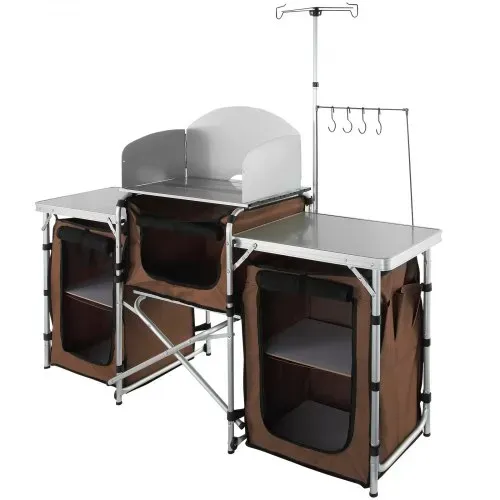 VEVOR Campingküche Campingschrank 174 x 176 x 46 cm, Tischküche mit Lampenmast & Haken Reiseküche, Faltbar Outdoor Küchenbox Aluminiumgestell Küchenschrank Campingkocher für Camping, Picknick usw. – Bild 9