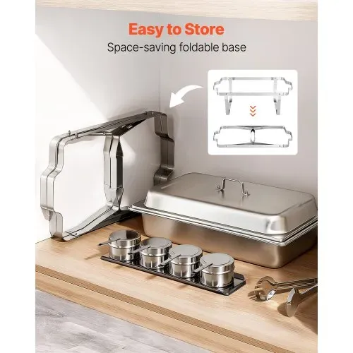 VEVOR rechteckiger Chafing Dish Set 8,5 L Speisenwärmer (2 Stk.) Buffet Warmhaltebehälter mit Griff & 1 Lebensmittelzange & Deckel & Brennstoffhalter, geeignet für Bankett Party Hochzeit Silber – Bild 5