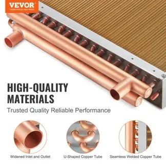 VEVOR Wärmetauscher Wasser-Luft, 45,72 x 50,8 cm mit 3-reihigen 9,53 mm Kupferanschlüssen, 242 Aluminiumlamellen Wärmetauscher für Holzöfen, Heizung und Kühlung im Wohnbereich und Warmluftheizung VEVOR Wärmetauscher Wasser-Luft, 45,72 x 50,8 cm mit 3-reihigen 9,53 mm Kupferanschlüssen, 242 Aluminiumlamellen Wärmetauscher für Holzöfen, Heizung und Kühlung im Wohnbereich und Warmluftheizung