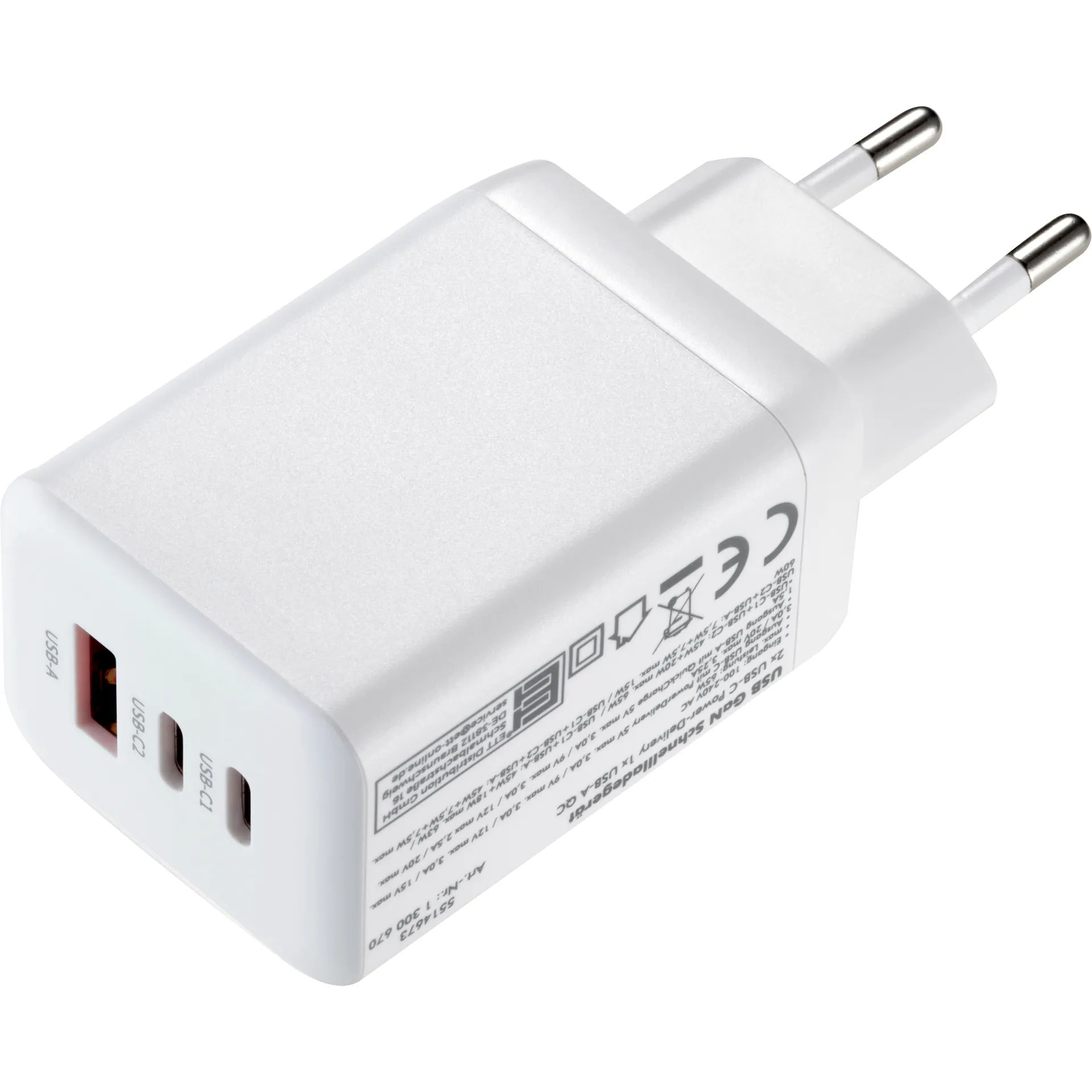 USB GaN Schnellladegerät McPower, 65W, 2x USB-C PowerDelivery, 1x USB-A QC – Bild 3