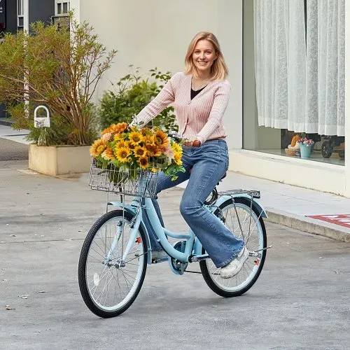 VEVOR Cruiser Fahrrad mit 7 Gängen (Reifendurchmesser 660,4 mm)Beach Fahrrad mit großem Korb & Gepäckträger, Cruiser-Fahrrad mit verstellbarem Sitz, für Radfahren & Trainieren & Einkaufen Blau – Bild 7
