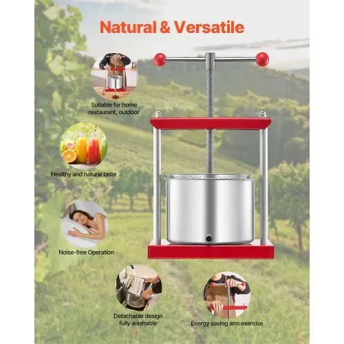 VEVOR Obstweinpresse Obstmühle Apfelmühle (6 L) mit 2 Edelstahlfässer, manueller Entsafter, Apfelweinpresse Apfelpresse Traubenpresse Olivenölpresse Saftpresse mit T-Griff für Küche Zuhause – Bild 5