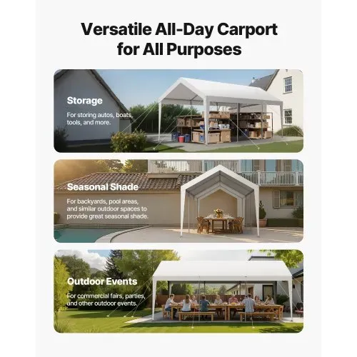 VEVOR Carport, 3,05x6,09x2,87 m Autoüberdachung, Zeltgarage, Garagenzelt, verzinkter Autounterstand, UV-beständig, Ganzjahresschutz, Lagerschuppen für Auto, Boot, Motorrad, Weiß – Bild 6