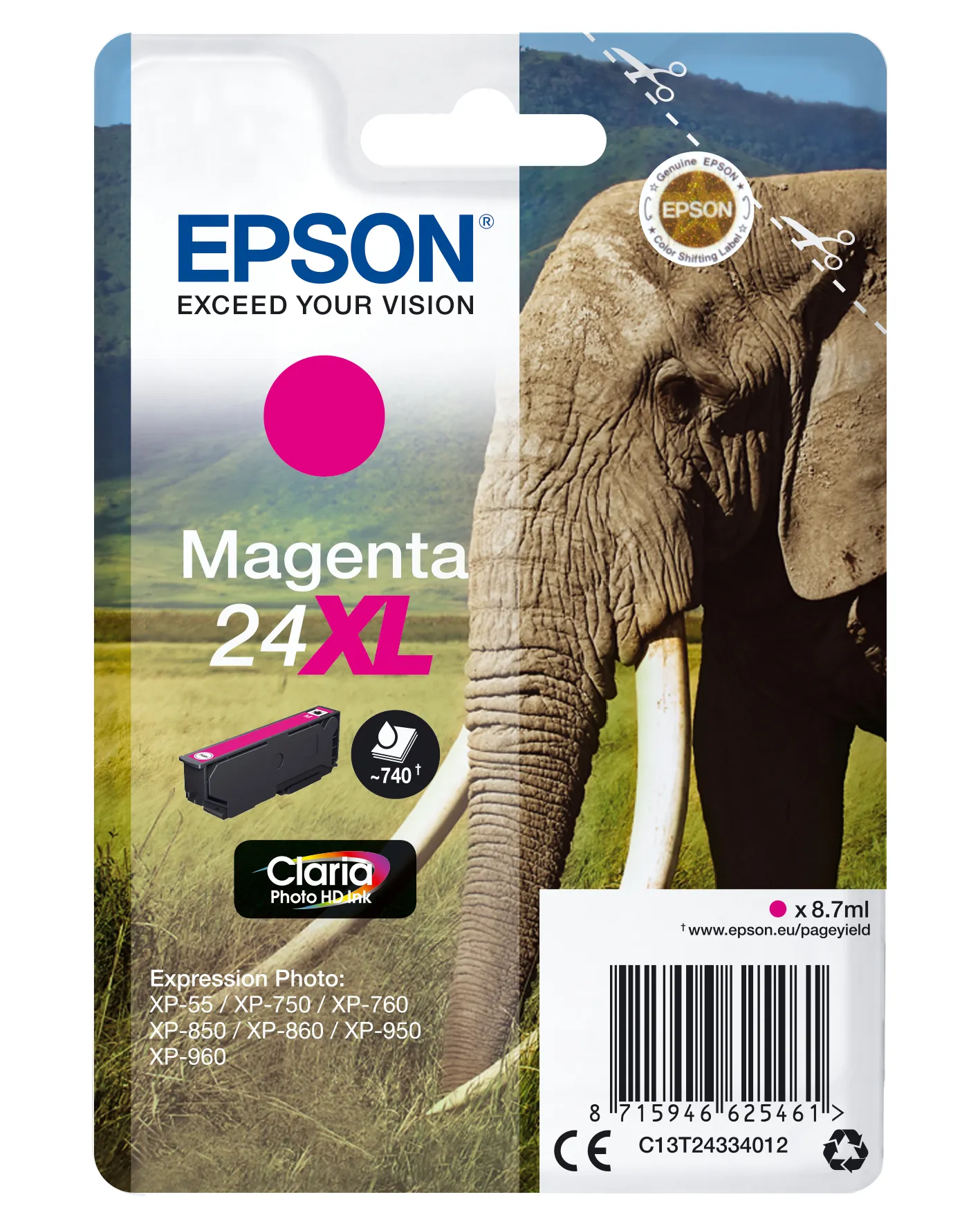 Epson Elephant Singlepack Magenta 24XL Claria Photo HD Ink Epson Elephant Singlepack Magenta 24XL Claria Photo HD Ink