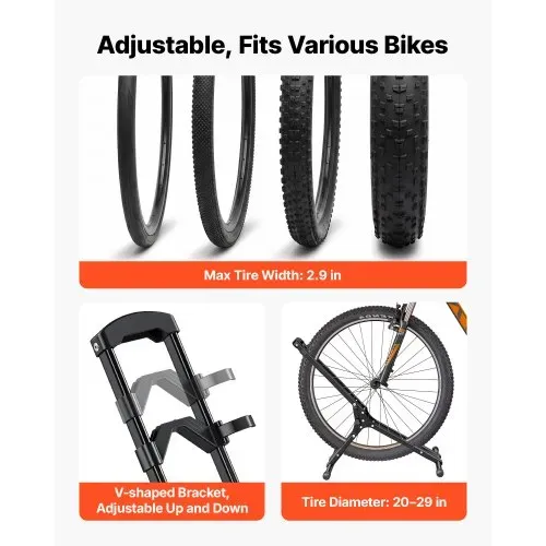 VEVOR Fahrradständer Faltbar Freistehender Abstellständer für MTB Rennrad, Kohlenstoffstahlrahmen, Ø508-737 mm / 20-29 Zoll Reifen, Breite bis 75 mm / 2,9 Zoll, Bodenständer für Zuhause Garage Lager – Bild 3