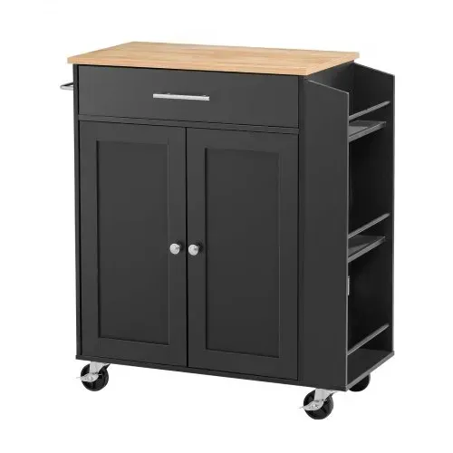 VEVOR Kücheninselwagen mit 1 Schublade & 2 Türen Schwarz Mobile Kücheninsel, Küchenwagen mit Gewürzhalter, Handtuchhalter, Tischplatte (640 x 380 x 15 mm) & Verstellbaren Regalböden fürs Esszimmer – Bild 9