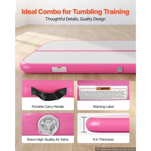 VEVOR Aufblasbare Gymnastikmatte 500x100x10 cm Airtrack-Turnmatte für Training, Wettkampfsport & Yoga, mit Rutschfester Oberfläche, 600-W-Elektroluftpumpe, Reparaturflicken, Düsen & Tasche, Pink – Bild 4
