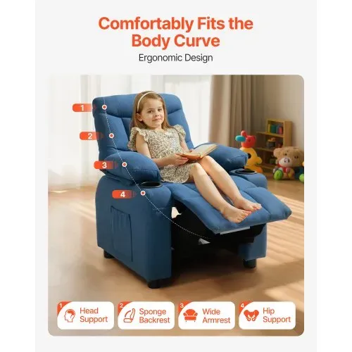 VEVOR Kindersofa Kindersessel Kinderstuhl Kuschelsessel Kindermöbel Blau, für Jungen & Mädchen, 107° bis 126° Verstellbare Rückenlehne Atmungsaktiver Polyesterbezug Getränkehalter Taschen Fußstützen – Bild 5