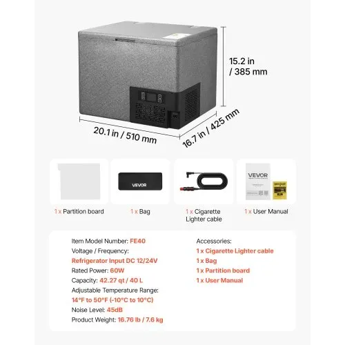 VEVOR Kompressor Kühlbox 40 L, Auto Kühlschrank aus Ultraleichtem EPP, Elektrische Gefrierbox mit App-Steuerung, 12 V/24 V DC, -10 °C bis 10 °C, für LKW, Van, RV, SUV, Boot, Reisen & Camping – Bild 6
