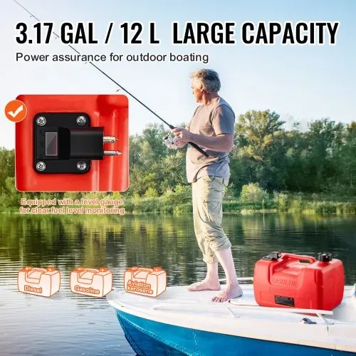 VEVOR Marine-Kraftstofftank, 12 L, tragbarer Bootstank mit Außenbordmotor, Kunststoff-Außenbord-Kraftstofftank für Marineboote mit Schlauch, leicht zu tragen für Yacht, Fischerboot, Deckboot, rot – Bild 3