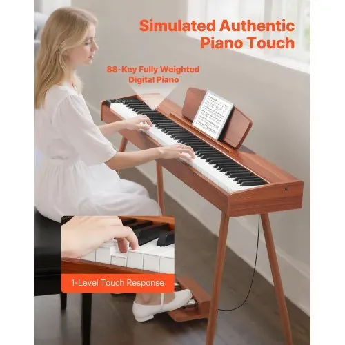 VEVOR Digitalpiano, 88 Tasten vollgewichtet anschlagdynamisch, E-Piano-Tastatur mit Notenständer, Dreifachpedal, Netzteil, 280 Töne, unterstützt kabellose Verbindung, für Anfänger, Holzfarbe VEVOR Digitalpiano, 88 Tasten vollgewichtet anschlagdynamisch, E-Piano-Tastatur mit Notenständer, Dreifachpedal, Netzteil, 280 Töne, unterstützt kabellose Verbindung, für Anfänger, Holzfarbe