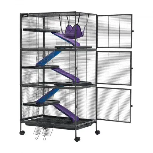 VEVOR Kleintierkäfig Metall Frettchenkäfig Kleintiergehege 80x52x149 cm, Frettchen Chinchillas Gleithörnchen Meerschweinchen & Kaninchen 6-Stöckig 13,97 mm Drahtabstand Feststellbare Schwenkrolle – Bild 10