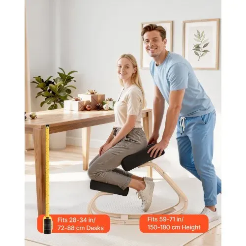 VEVOR Ergonomischer Kniehocker mit Dicken Schaumstoffpolstern & Stabilem Massivholzrahmen, Kniestuhl zur Entlastung von Nacken und Rücken, bis 65 Belastbar, Ideal für Zuhause Büro Meditation, Schwarz – Bild 7