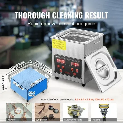 VEVOR Ultraschallreiniger Ultraschall Edelstahl-Reinigungsgerät 150 W, 2 L Ultraschallreinigungsgerät mit digitaler Anzeige 0-30 Min, Reinigung Ultraschall für Schmuck, Brillen, Uhren usw. – Bild 4