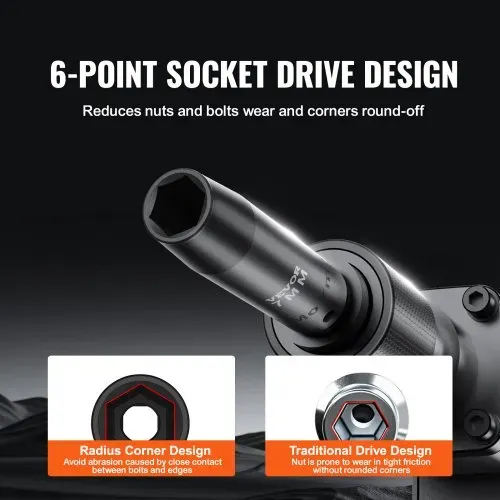 VEVOR 1/2 Zoll Steckschlüsselsatz CR-V-legierter Stahl 33-tlg Steckschlüssel Satz 10-24 mm Tiefe Stecknüsse Schlagschrauber, HRC 42-48 Steckschlüssel inkl Werkzeugkoffer, Metrisch Schraubenausdreher – Bild 3