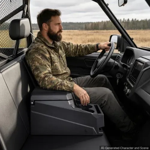 VEVOR Staufachbox Mittelkonsole für Polaris Ranger & Can-Am Defender 17–26, Abschließbare Aufbewahrungsbox aus HDPE mit Getränkehalter und Handyhalterung, Innenliegenden Abflusslöchern, Schwarz – Bild 7