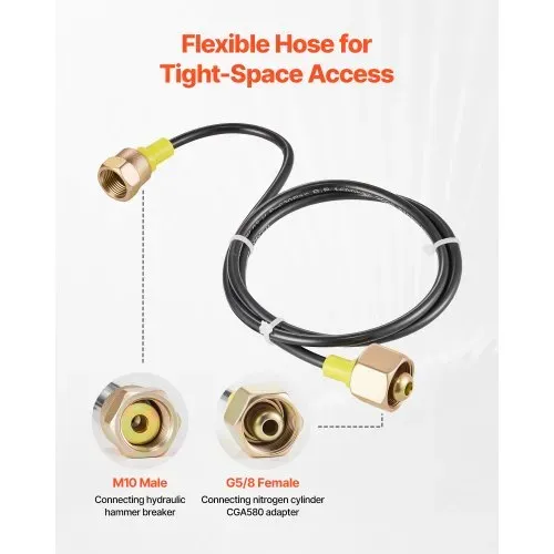 VEVOR hydraulisches Stickstoffspeicher Ladeset, 0–1420 PSI Stickstoff Füllset, Druckprüfsystem mit 1 Manometer & 1 Gasschlauch & 1 Ventilkörper & 1 CGA580-Adapter für Baumaschinen – Bild 4
