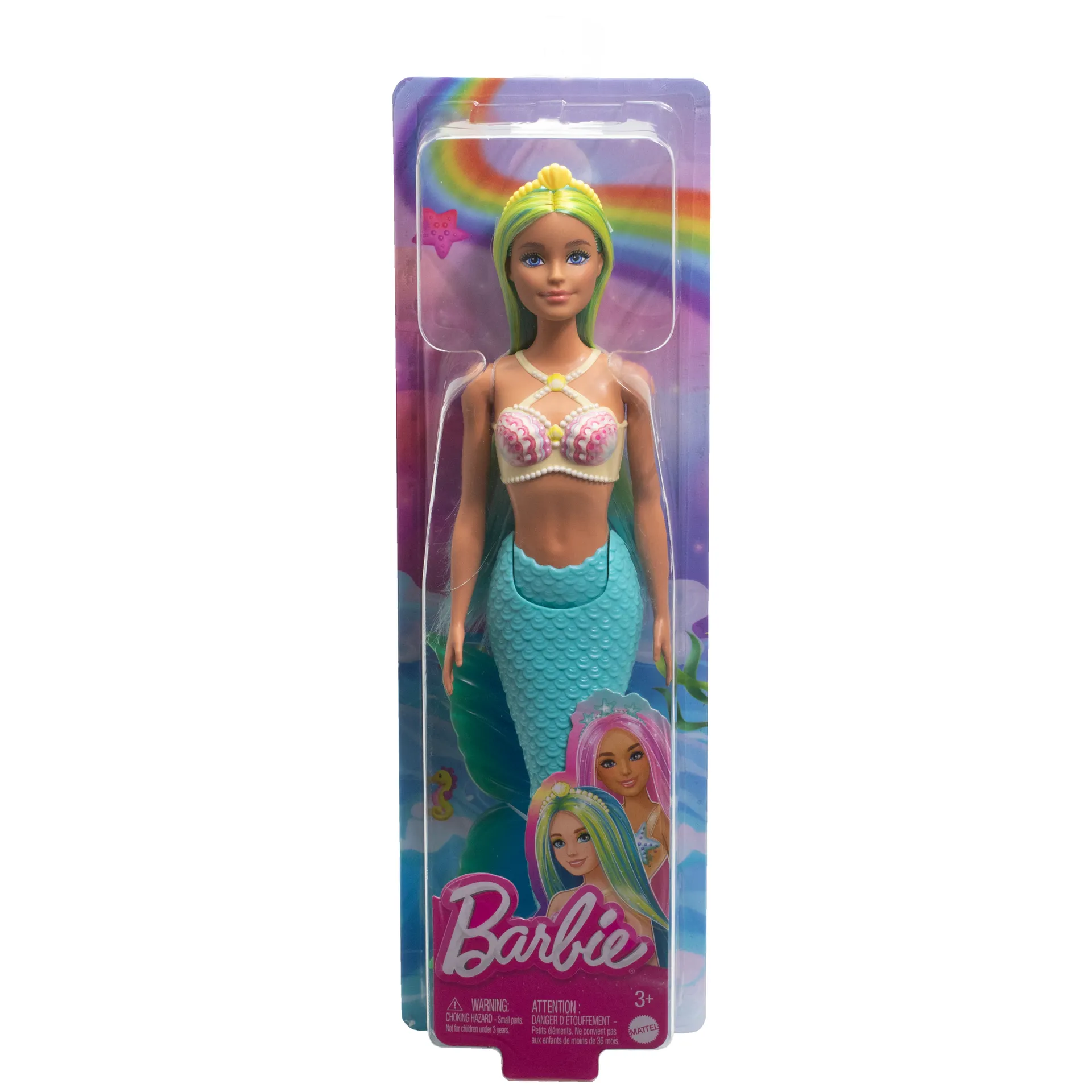 Barbie A Touch of Magic Meerjungfrau-Puppe mit blauen und gelben Strähnchen, türkisfarbener Schwanzflosse und Haarband – Bild 6