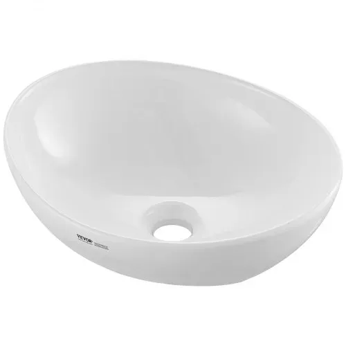 VEVOR Ovales Aufsatzwaschbecken Waschbecken, 409 x 341 x 144 mm, Badezimmer-Aufsatzwaschbecken über der Theke, Keramikwaschbecken moderner Stil, für Toiletten, Hotels, Restaurants, helles Weiß – Bild 10