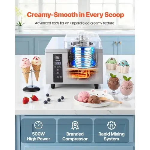 VEVOR Gewerbliche Eismaschine für Gelato 500 W, 5 L/h, Eiscrememaschine mit 2,8 L Edelstahlzylinder (304) & Selbstreinigendem LED-Bedienfeld & Hoher Produktivität für Snackbars Restaurants – Bild 3