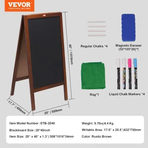 VEVOR Kundenstopper Werbeaufsteller mit Holzrahmen 508 x 1016 mm, Werbetafel Aufsteller 432 x 750 mm Speisetafel Braun inkl. 8 Kreidemarker zum Schreiben mit Kreide für Restaurants, Bars usw. – Bild 6