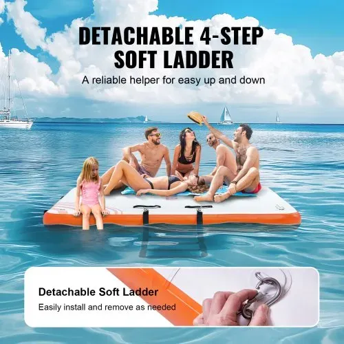 VEVOR Aufblasbares Schwimmdock, 2,43 x 1,82 m, Dockplattform, rutschfeste Wasserschwimmdockmatte mit tragbarer Tragetasche und abnehmbarer Leiter, schwimmende Plattform-Inselfloß für Pool, Strand – Bild 4