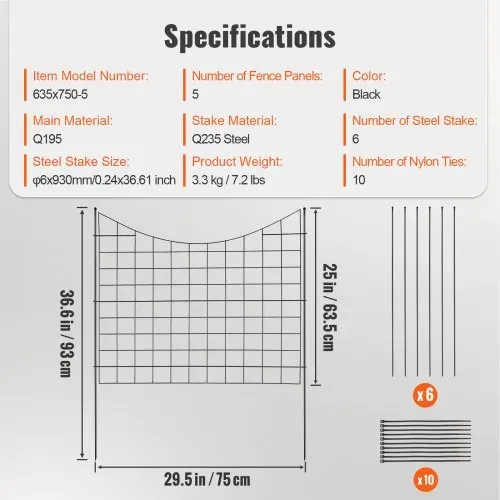 VEVOR 5er-Set Dekorativer Gartenzaun 75x93cm Metallzaun aus Kohlenstoffstahl Steckzaun 6,38cm Spike-Abstand Hundezaun Gitterzaun Beetzaun Zaun Metall Zaunelementen inkl. Befestigungsmaterial – Bild 6