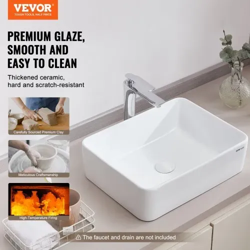 VEVOR Rechteckiges Aufsatzwaschbecken Waschbecken, 482 x 373 x 135 mm, Badezimmer-Aufsatzwaschbecken über der Theke, Keramikwaschbecken moderner Stil, für Toiletten, Hotels, Restaurants, helles Weiß VEVOR Rechteckiges Aufsatzwaschbecken Waschbecken, 482 x 373 x 135 mm, Badezimmer-Aufsatzwaschbecken über der Theke, Keramikwaschbecken moderner Stil, für Toiletten, Hotels, Restaurants, helles Weiß