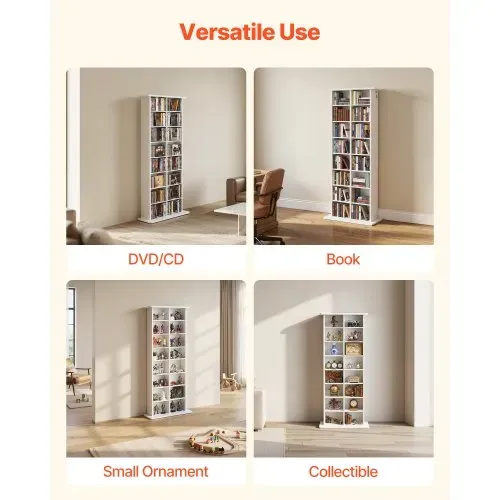 VEVOR Medienregal, 8-lagiges CD-Regal, 559x222x1295 mm, Multimedia-Aufbewahrung für CDs, DVDs, Bücher & Spiele, Raumteiler Schrank mit 16 Fächern für Wohnzimmer, Homeoffice, Aufnahmeraum, Weiß – Bild 5