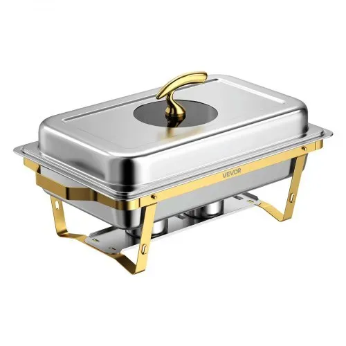 VEVOR Chafing Dish Set 4-tlg. Buffets je 8,52 L Edelstahl Warmhaltebehälter, Hochzeiten, Partys, Bankette, Faltbarer Ständer, 2 Behälter in Voller Größe und 4 Behälter in Halber Größe, Servierzange – Bild 8