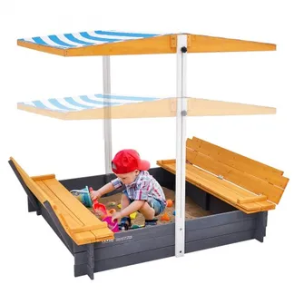 VEVOR Holzsandkasten mit Überdachung, Sandkasten, Sandgrube mit klappbaren Sitzbänken und Bodeneinlage, Naturholz-Sandkasten für Kinder für den Garten, Geschenk für Kinder im Alter von 3–12 Jahren VEVOR Holzsandkasten mit Überdachung, Sandkasten, Sandgrube mit klappbaren Sitzbänken und Bodeneinlage, Naturholz-Sandkasten für Kinder für den Garten, Geschenk für Kinder im Alter von 3–12 Jahren