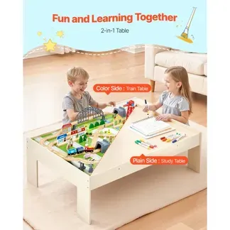 VEVOR Holz Aktivitätstisch, 120-teilig, mit zusammenklappbarem Aufbewahrungsbehälter, 3-in-1-Eisenbahn-Set zum Spielen, Malen, Lesen, Essen, kreatives Spielzeug-Set für Kinder ab 3 Jahren VEVOR Holz Aktivitätstisch, 120-teilig, mit zusammenklappbarem Aufbewahrungsbehälter, 3-in-1-Eisenbahn-Set zum Spielen, Malen, Lesen, Essen, kreatives Spielzeug-Set für Kinder ab 3 Jahren