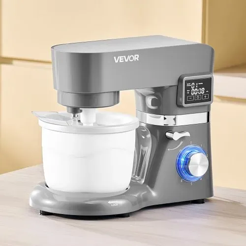VEVOR Eismaschine Eiscrememaschine 1,7 L Standmixer 6-Gang mit LED-Digitalanzeige & Timer & Rührpaddel & Knethaken & Spritzschutz, für DIY Gefrorener Joghurt, Frucht-Gelato Sorbet Grau 1400 W – Bild 7