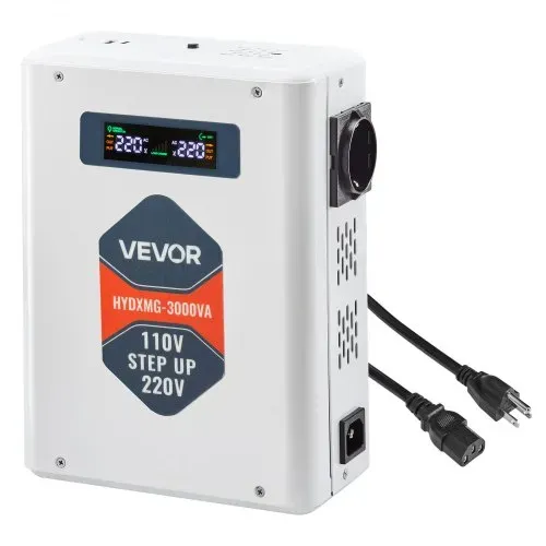 VEVOR Spannungswandler aufwärts, 3000 VA, Hochleistungs-Stromwandler, 110 V auf 220 V Leistungstransformator, mit 2 EU-Steckdosen, USB-Ausgang, LCD-Display, Temperaturschutz, für 220-V-Geräte – Bild 8